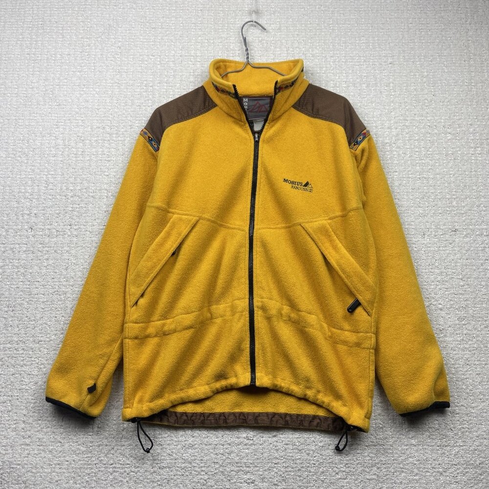 VTG Mobius Polar Fleece Full Zip Jacket Sweater Yellow Aztec Denali Style Read